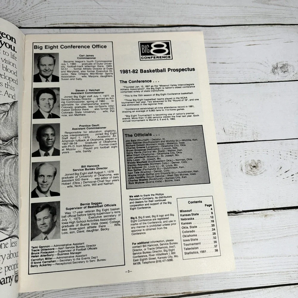 1981-1982 Phillips 66 Big Eight Conference Basketball Prospectus Media Guide
